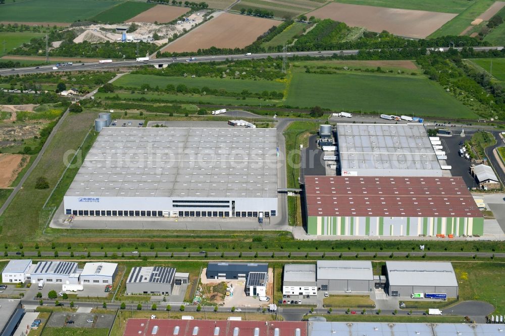 Bingen am Rhein from the bird's eye view: Warehouses and forwarding building of Rhenus AG & Co.KG on Albert-Schweitzer-Strasse in Bingen am Rhein in the state Rhineland-Palatinate, Germany