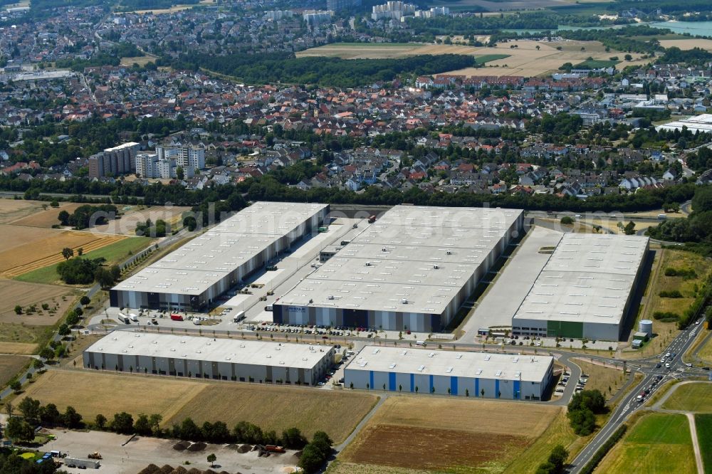 Rodgau from above - Warehouses and forwarding building of Rhenus SE & Co. KG in Rodgau in the state Hesse, Germany