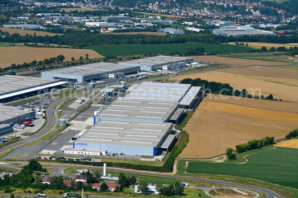 Aerial photograph Meerane - Warehouses and forwarding building of Rhenus Warehousing Solutions SE & Co. KG on street Industriepark in Meerane in the state Saxony, Germany