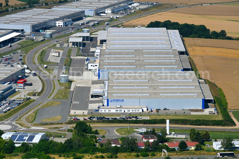 Aerial image Meerane - Warehouses and forwarding building of Rhenus Warehousing Solutions SE & Co. KG on street Industriepark in Meerane in the state Saxony, Germany