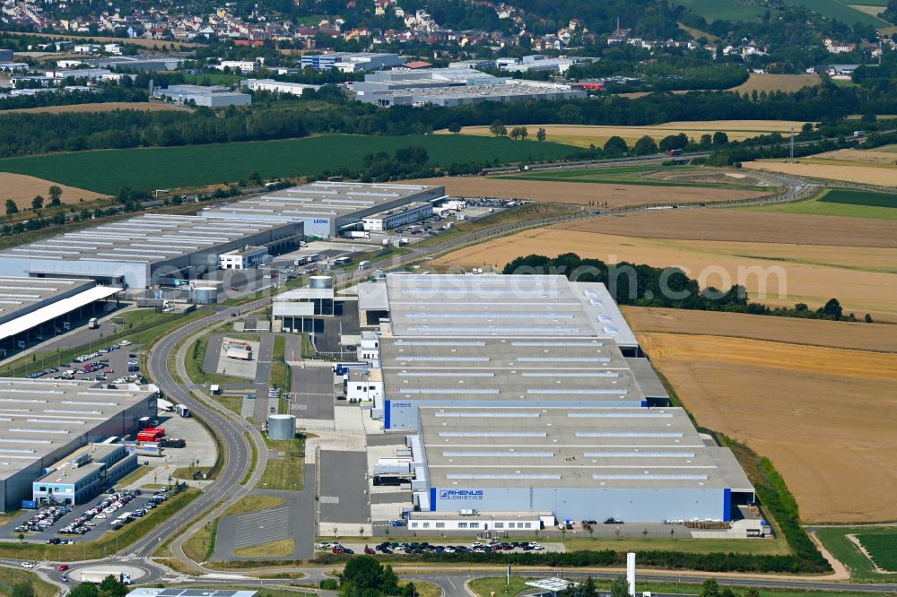 Aerial photograph Meerane - Warehouses and forwarding building of Rhenus Warehousing Solutions SE & Co. KG on street Industriepark in Meerane in the state Saxony, Germany