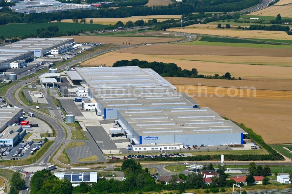 Meerane from above - Warehouses and forwarding building of Rhenus Warehousing Solutions SE & Co. KG on street Industriepark in Meerane in the state Saxony, Germany