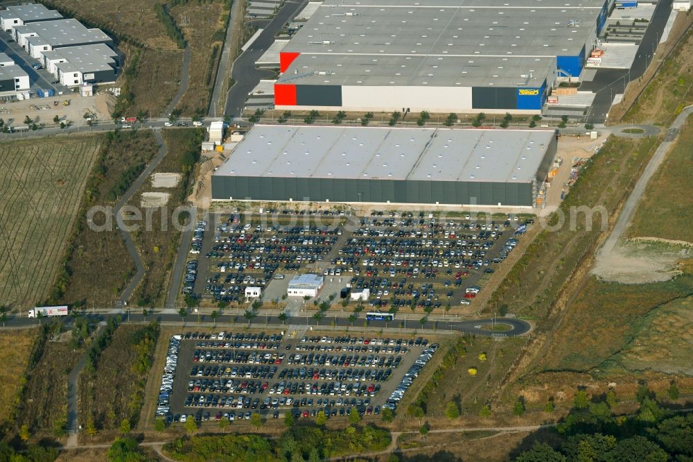 Aerial photograph Berlin - Warehouses and forwarding building Rieck Fulfillment Solutions GmbH & Co. KG on Alexander-Meissner-Strasse in the district Bohnsdorf in Berlin, Germany