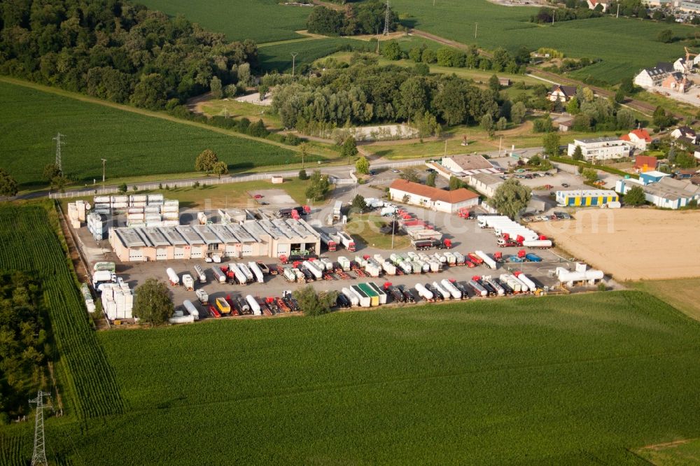 Gambsheim from above - Warehouses and forwarding building Riss Et Hammes Sa in Gambsheim in Grand Est, France