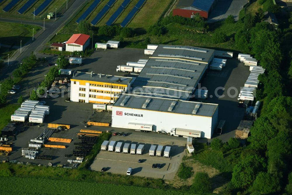 Lalendorf from the bird's eye view: Warehouses and forwarding building the DB Schenker Germany AG in Lalendorf in the state Mecklenburg - Western Pomerania, Germany