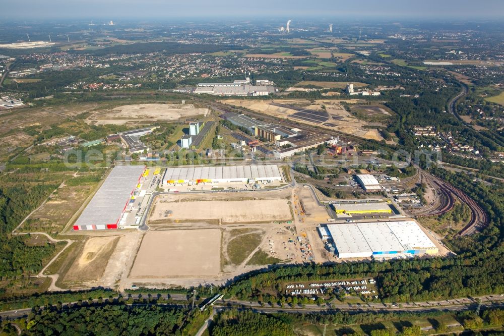 Aerial photograph Dortmund - Warehouses and forwarding building from the Schenker Deutschland AG and ID-Logistics GmbH in Dortmund in the state North Rhine-Westphalia