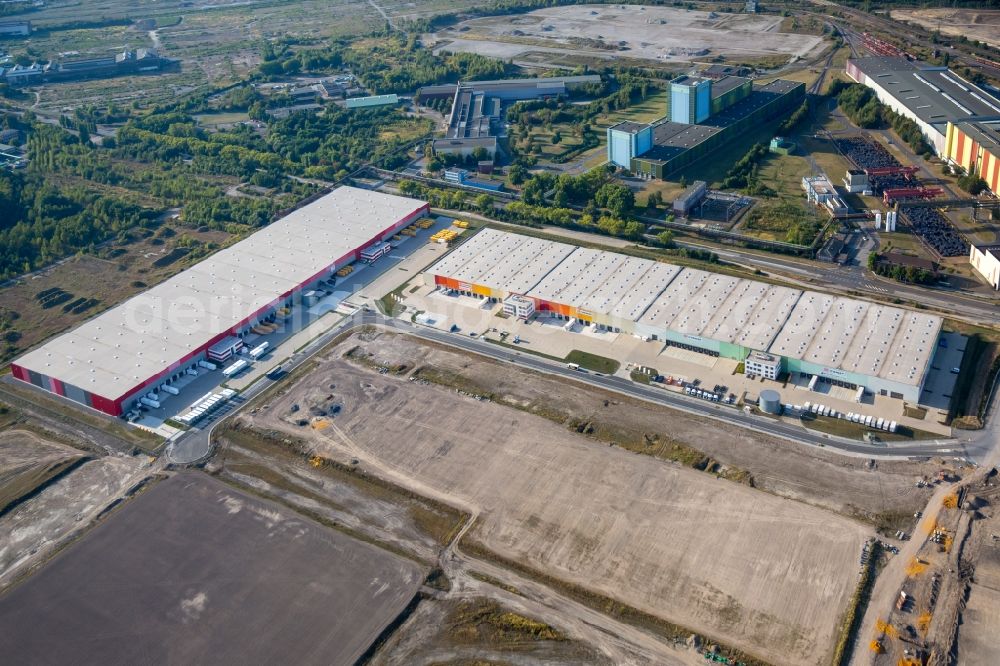 Aerial image Dortmund - Warehouses and forwarding building from the Schenker Deutschland AG and ID-Logistics GmbH in Dortmund in the state North Rhine-Westphalia