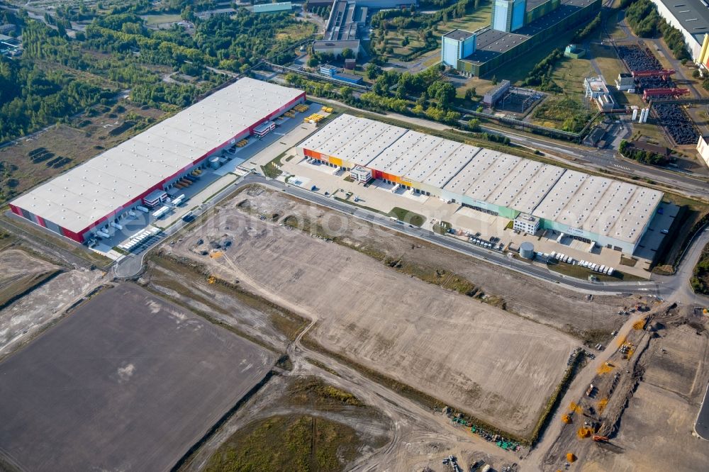 Aerial photograph Dortmund - Warehouses and forwarding building from the Schenker Deutschland AG and ID-Logistics GmbH in Dortmund in the state North Rhine-Westphalia