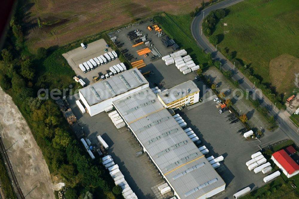 Lalendorf from the bird's eye view: Warehouses and forwarding building of DB Schenker Zu den Wiesen in Lalendorf in the state Mecklenburg - Western Pomerania, Germany