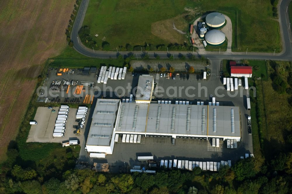 Lalendorf from above - Warehouses and forwarding building of DB Schenker Zu den Wiesen in Lalendorf in the state Mecklenburg - Western Pomerania, Germany