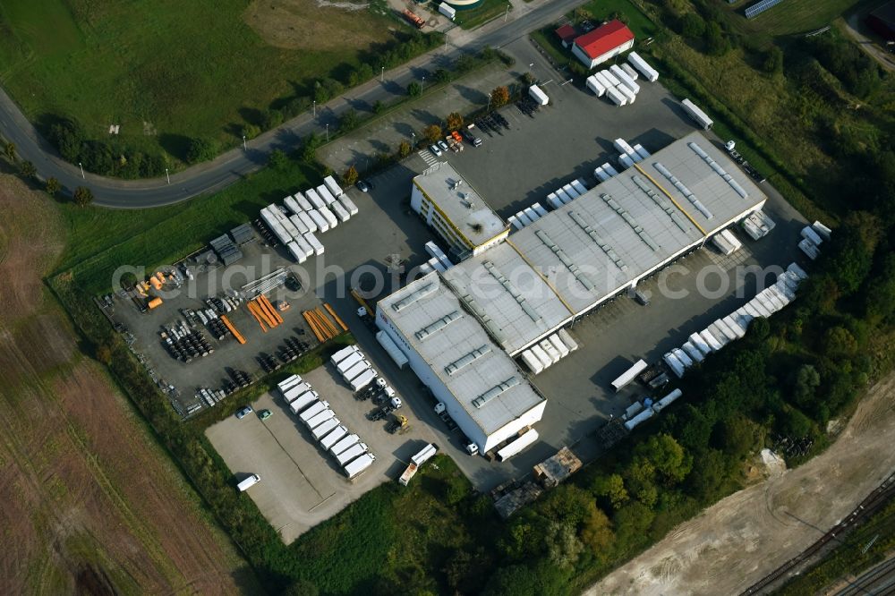 Lalendorf from the bird's eye view: Warehouses and forwarding building of DB Schenker Zu den Wiesen in Lalendorf in the state Mecklenburg - Western Pomerania, Germany