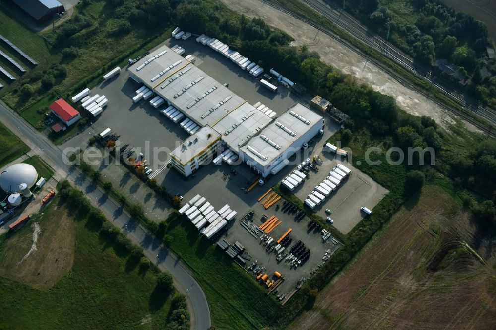 Lalendorf from the bird's eye view: Warehouses and forwarding building of DB Schenker Zu den Wiesen in Lalendorf in the state Mecklenburg - Western Pomerania, Germany