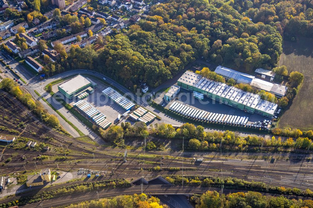 Hagen from above - Warehouses and forwarding building of Spedition Ottensmann GmbH on street Am Tempel in Hagen at Ruhrgebiet in the state North Rhine-Westphalia, Germany