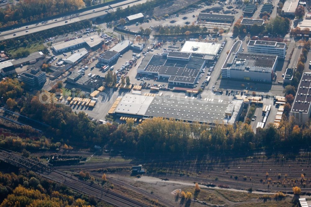 Aerial photograph Karlsruhe - Warehouses and forwarding building SWS-Speditions-GmbH, Otto-street in the district Durlach in Karlsruhe in the state Baden-Wuerttemberg