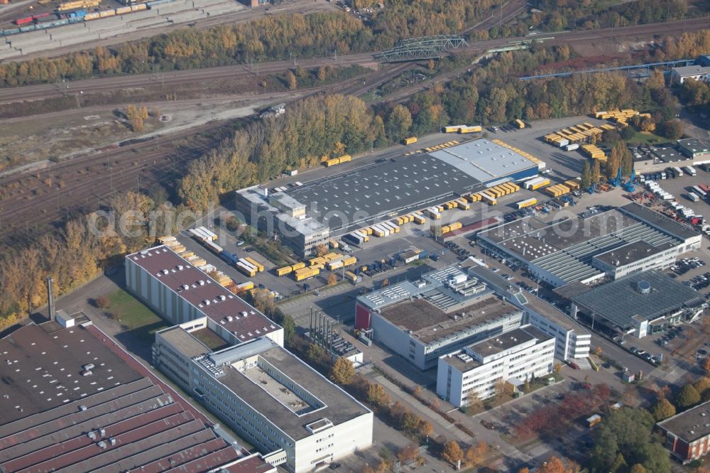 Aerial image Karlsruhe - Warehouses and forwarding building SWS-Speditions-GmbH, Otto-street in the district Durlach in Karlsruhe in the state Baden-Wuerttemberg