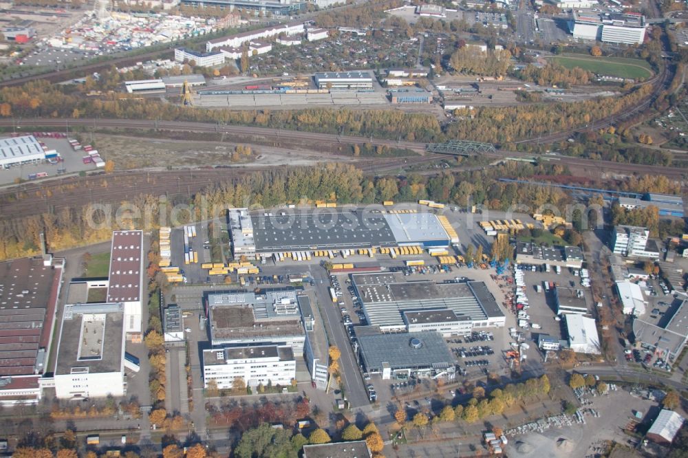 Karlsruhe from above - Warehouses and forwarding building SWS-Speditions-GmbH, Otto-street in the district Durlach in Karlsruhe in the state Baden-Wuerttemberg