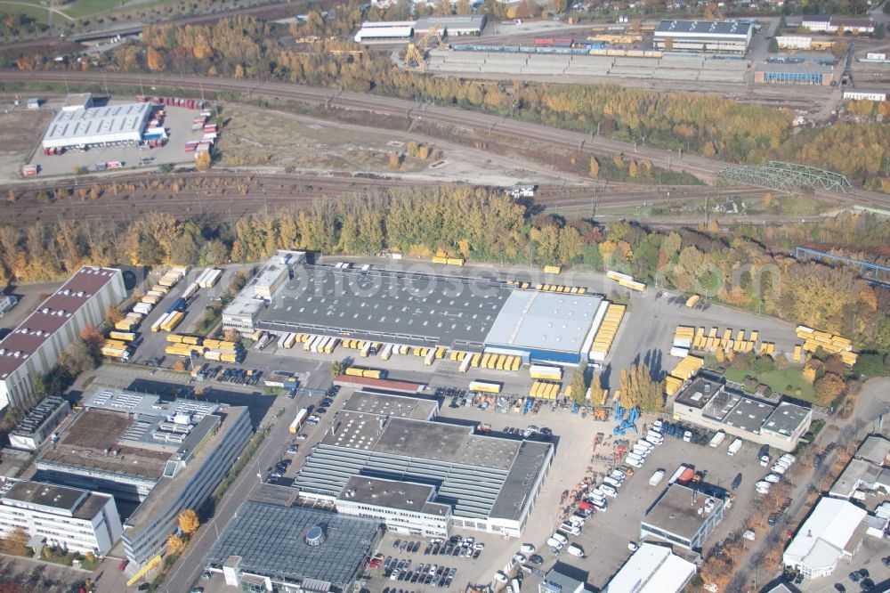 Aerial image Karlsruhe - Warehouses and forwarding building SWS-Speditions-GmbH, Otto-street in the district Durlach in Karlsruhe in the state Baden-Wuerttemberg