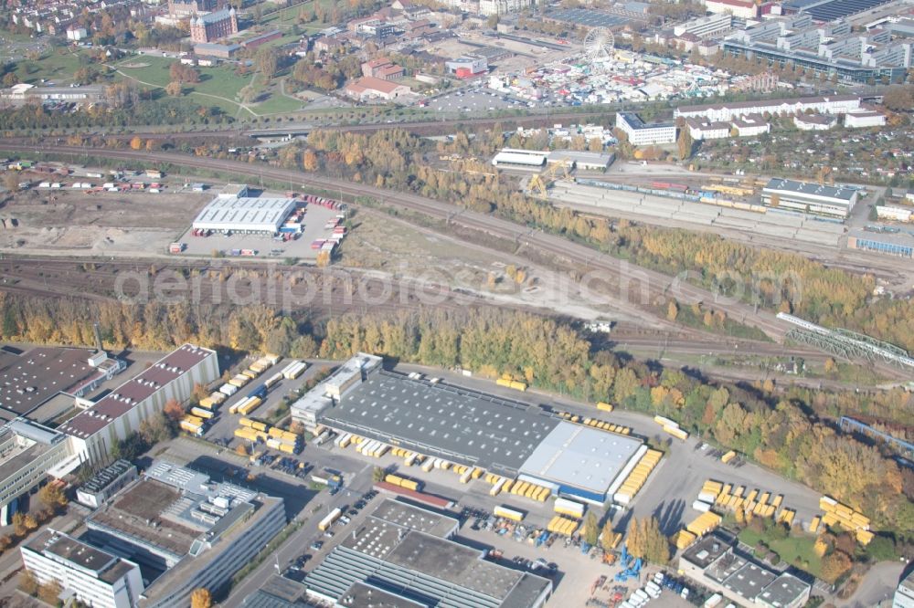 Aerial photograph Karlsruhe - Warehouses and forwarding building SWS-Speditions-GmbH, Otto-street in the district Durlach in Karlsruhe in the state Baden-Wuerttemberg