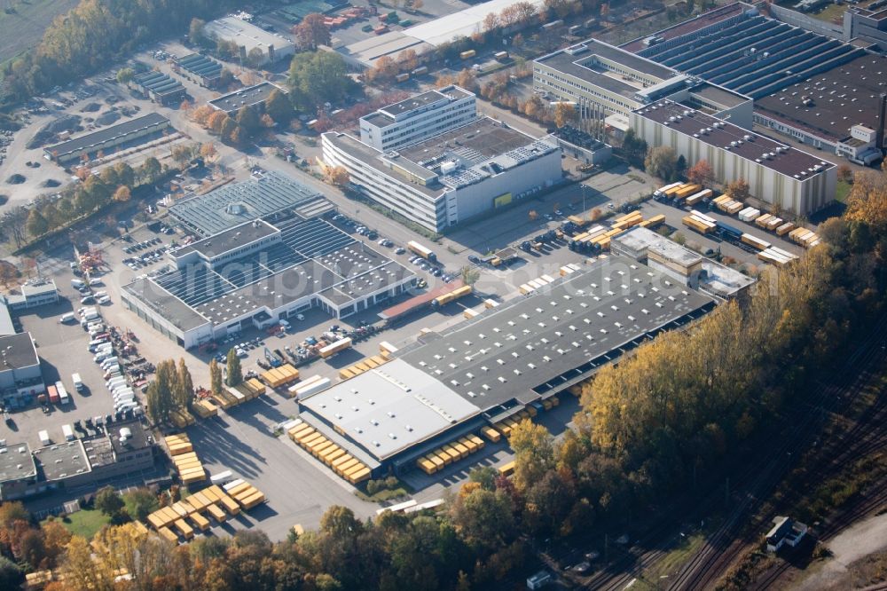 Aerial image Karlsruhe - Warehouses and forwarding building SWS-Speditions-GmbH, Otto-street in the district Durlach in Karlsruhe in the state Baden-Wuerttemberg