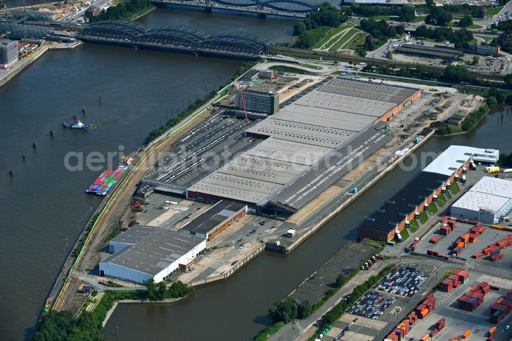 Hamburg from above - Warehouses and forwarding building of TCO Transcargo GmbH in the district Kleiner Grasbrook in Hamburg, Germany