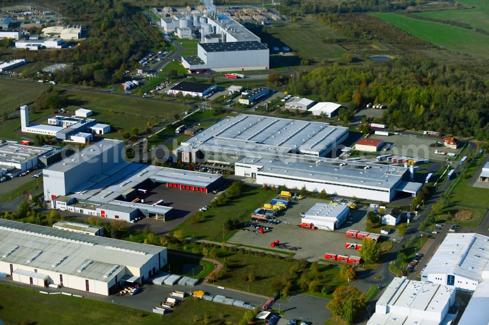 Aerial image Burg - Warehouses and forwarding building of Tricor Packaging & Logistics AG on Eschenweg in Burg in the state Saxony-Anhalt, Germany