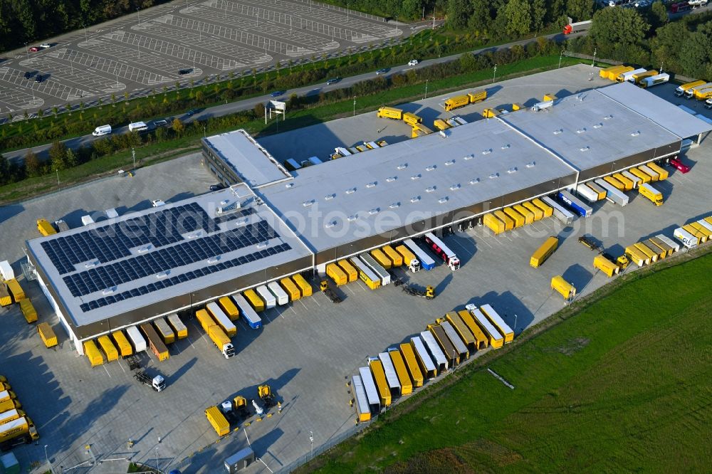 Neumünster from the bird's eye view: Warehouses and forwarding building of Voigt Logistik in Neumuenster in the state Schleswig-Holstein, Germany