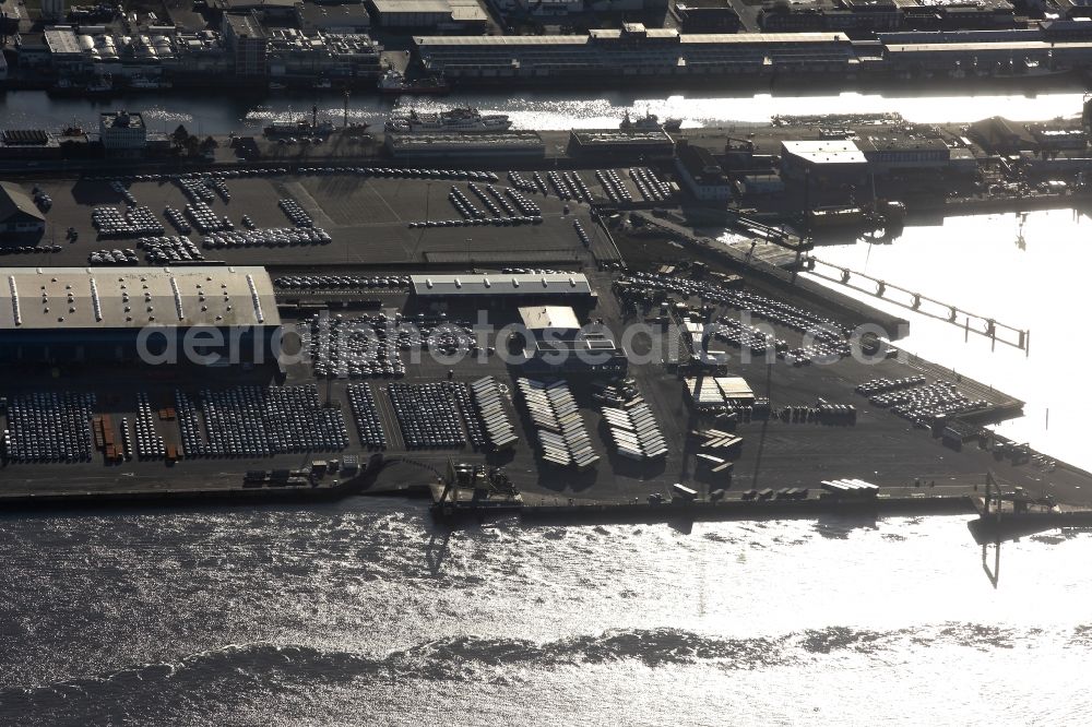 Aerial image Cuxhaven - Warehouses, freight forwarding building and shipyard in Cuxhaven in Lower Saxony