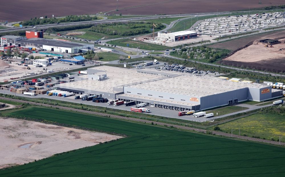 Aerial image Erfurt - Warehouses of the logistics center Netto Niederlassung Erfurt in the district of Stotternheim in Erfurt in the state Thuringia, Germany