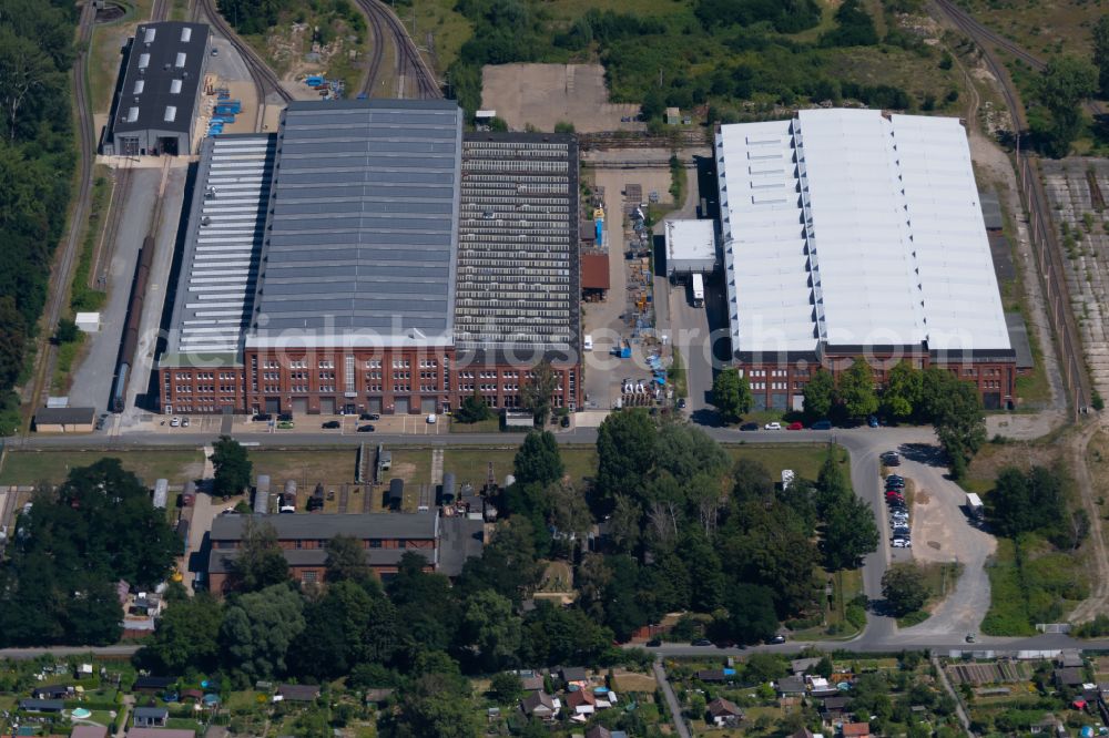 Braunschweig from above - Warehouse complex-building of Alstorm Transport Deutschland in Brunswick in the state Lower Saxony, Germany