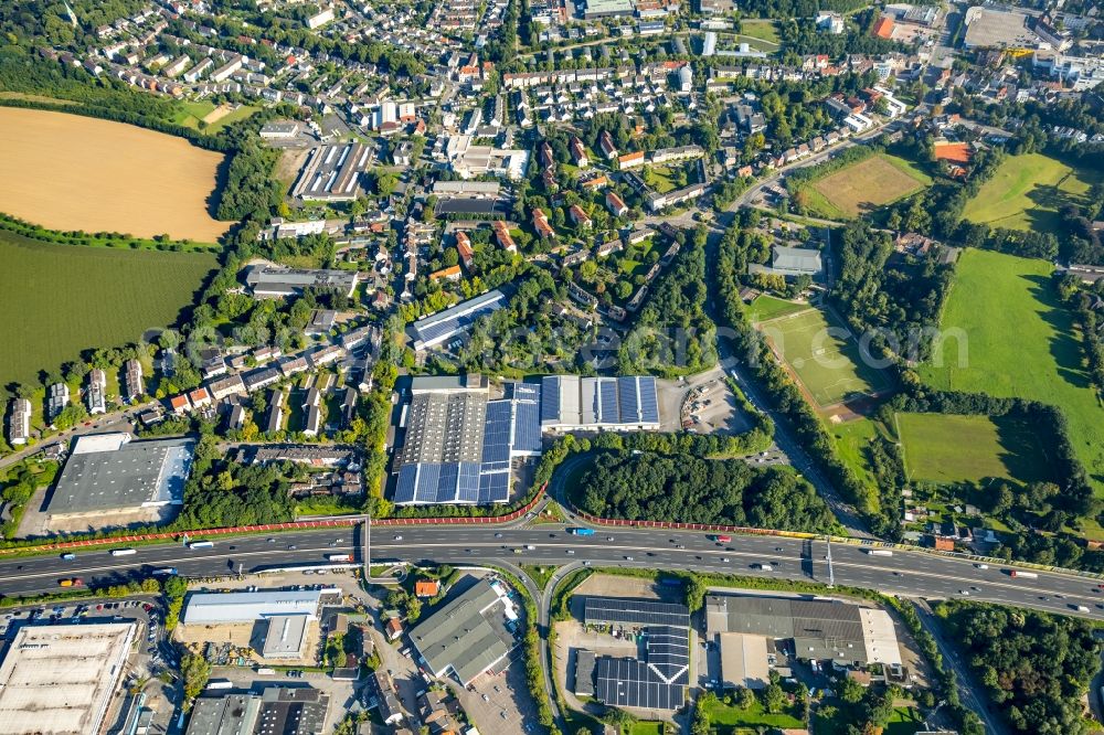 Aerial image Bochum - Warehouse complex-building on Berliner Strasse in the district Wattenscheid in Bochum in the state North Rhine-Westphalia, Germany