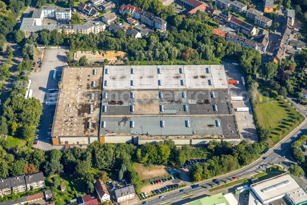 Bochum from above - Warehouse complex building of the Brockhoff and Partner Immobilien GmbH in the district of Wattenscheid in Bochum in the federal state North Rhine-Westphalia, Germany