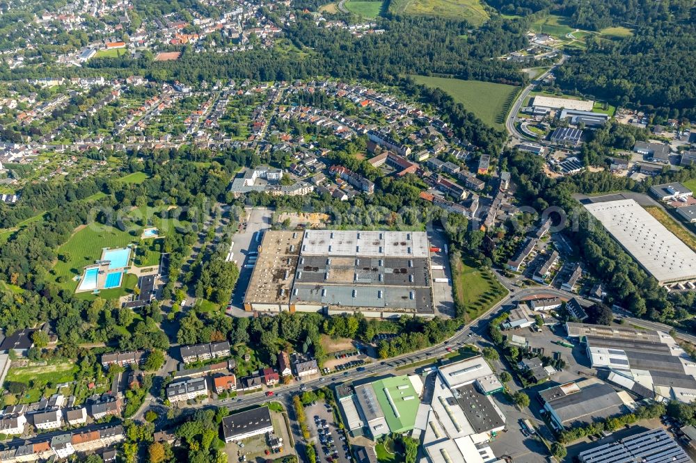 Bochum from the bird's eye view: Warehouse complex building of the Brockhoff and Partner Immobilien GmbH in the district of Wattenscheid in Bochum in the federal state North Rhine-Westphalia, Germany