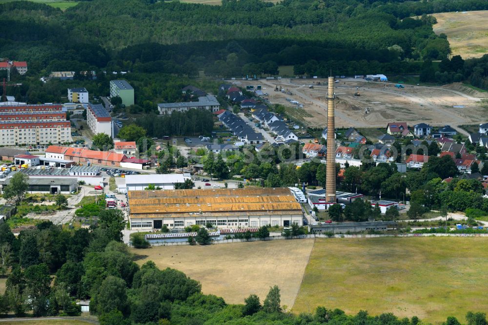 Biesenthal from above - Warehouse complex-building in the industrial area in Biesenthal in the state Brandenburg, Germany