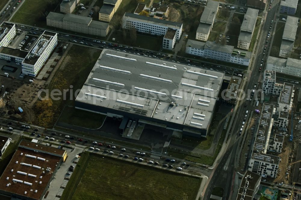 Berlin from above - Warehouse complex-building in the industrial area on Gross-Berliner Damm in Berlin in Germany