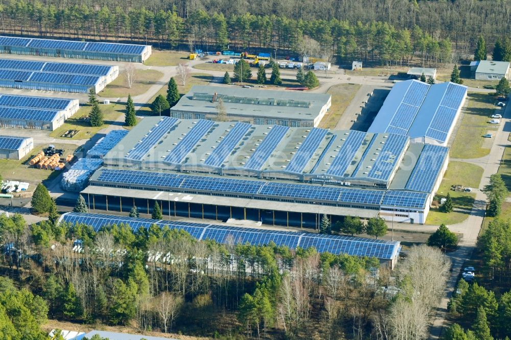 Hangelsberg from above - Warehouse complex-building in the industrial area in Hangelsberg in the state Brandenburg, Germany