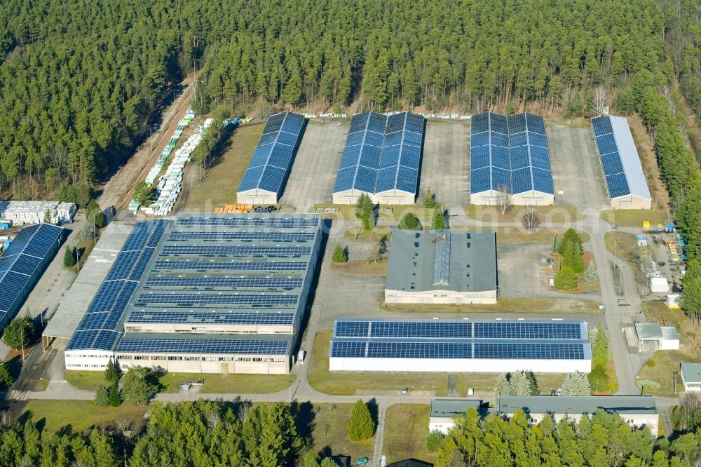 Aerial image Hangelsberg - Warehouse complex-building in the industrial area in Hangelsberg in the state Brandenburg, Germany