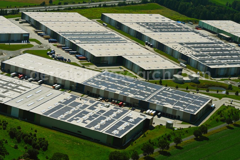 Mienenbüttel from above - Warehouse complex-building in the industrial area on street BAB Autobahn A1 - Schlepelsberg in Mienenbuettel in the state Lower Saxony, Germany