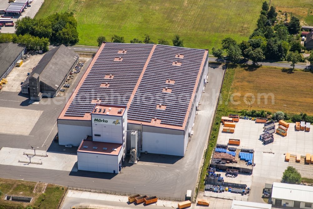 Niemegk from the bird's eye view: Warehouse complex-building in the industrial area Maerka GmbH on Altdorfer Weg in Niemegk in the state Brandenburg, Germany