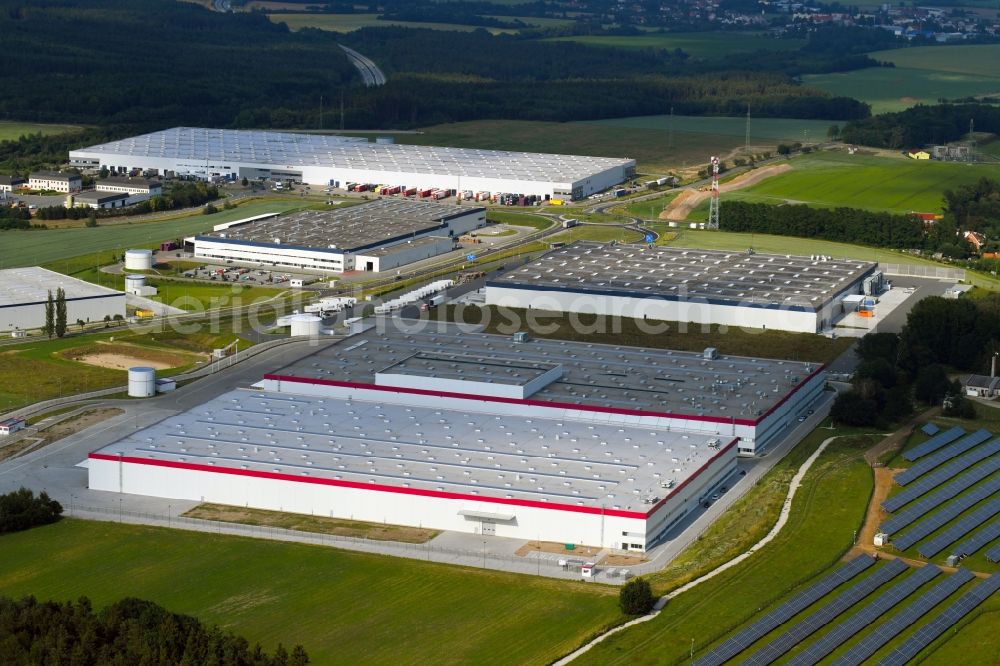 Aerial image Kostelec - Warehouse complex-building in the industrial area Ostrov u Stribra in Kostelec in Plzensky kraj - Pilsner Region - Boehmen, Czech Republic