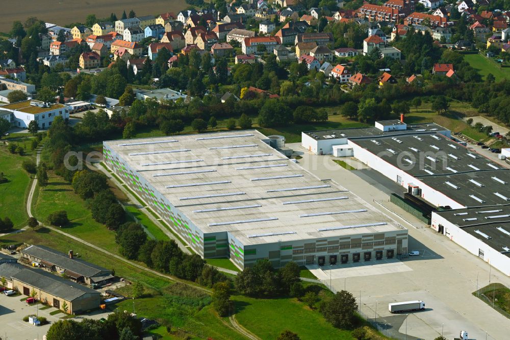 Radeberg from the bird's eye view: Warehouse complex-building in the industrial area Radeberger Aussenlager on street Christoph-Seydel-Strasse in the district Feldschloesschen in Radeberg in the state Saxony, Germany