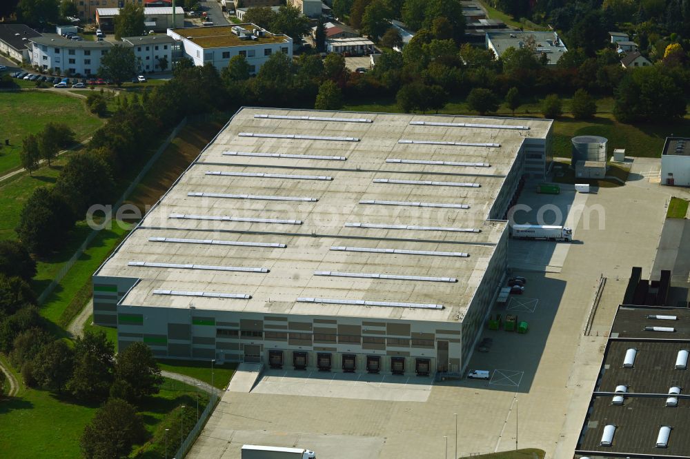 Aerial image Radeberg - Warehouse complex-building in the industrial area Radeberger Aussenlager on street Christoph-Seydel-Strasse in the district Feldschloesschen in Radeberg in the state Saxony, Germany