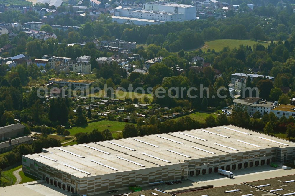 Aerial photograph Radeberg - Warehouse complex-building in the industrial area Radeberger Aussenlager on street Christoph-Seydel-Strasse in the district Feldschloesschen in Radeberg in the state Saxony, Germany