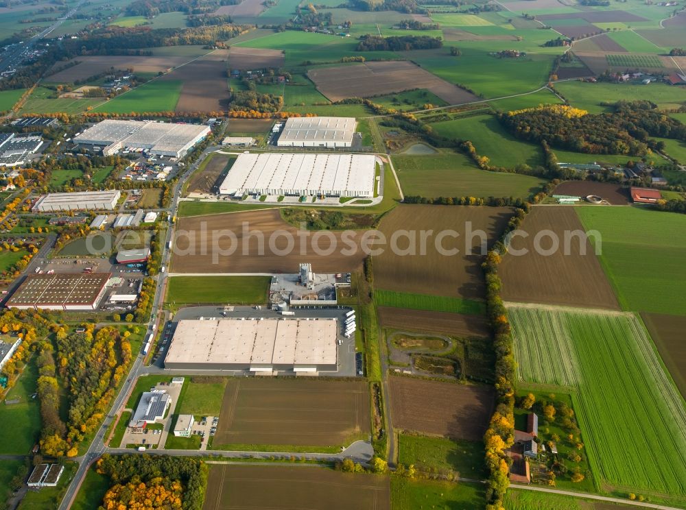 Aerial image Hamm - Warehouse complex-building in the industrial area Rhynern-South in Hamm in the state of North Rhine-Westphalia