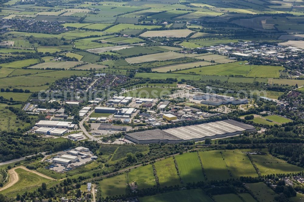 Flensburg from the bird's eye view: Warehouse complex-building in the industrial area Weiche in Flensburg in the state Schleswig-Holstein, Germany