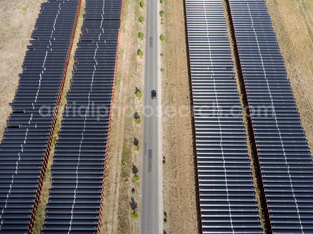 Aerial image Bindow - Storage yard of pipeline of the EUGAL route near Bindow in the state of Brandenburg, Germany