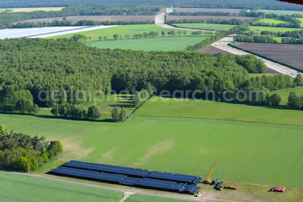 Aerial image Zützen - Storage yard of pipeline of the EUGAL route in a forest near Zuetzen in the state of Brandenburg, Germany