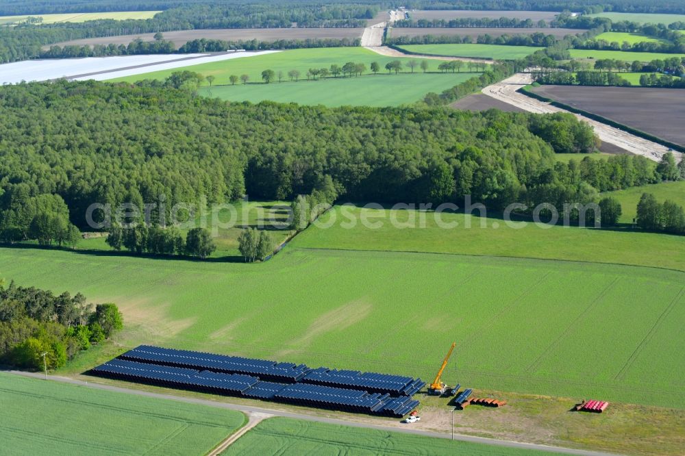 Aerial photograph Zützen - Storage yard of pipeline of the EUGAL route in a forest near Zuetzen in the state of Brandenburg, Germany