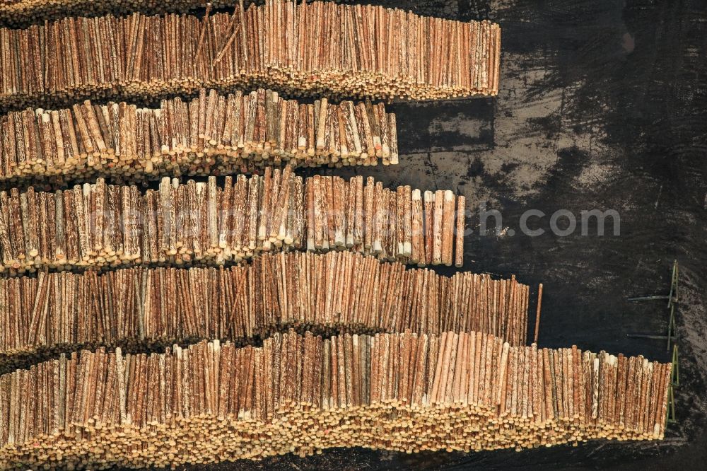 Kühbach from above - Storage space for logs in the wood processing industry in Kuehbach in Bavaria