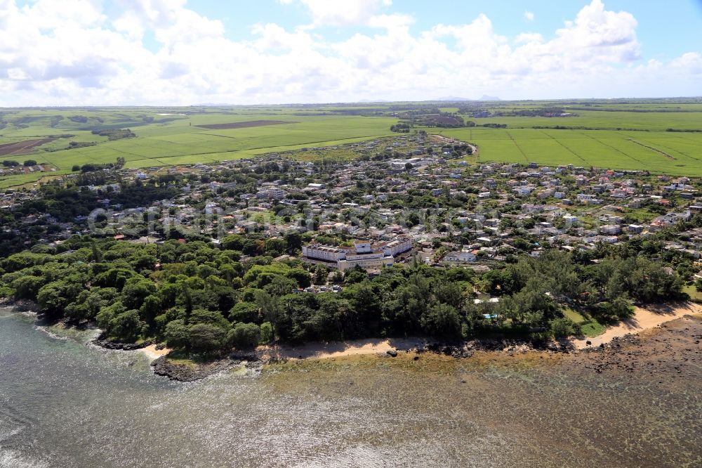 Souillac from the bird's eye view: Lagoon and coral reef at Suillac at the south coast of the island Mauritius in the Indian Ocean