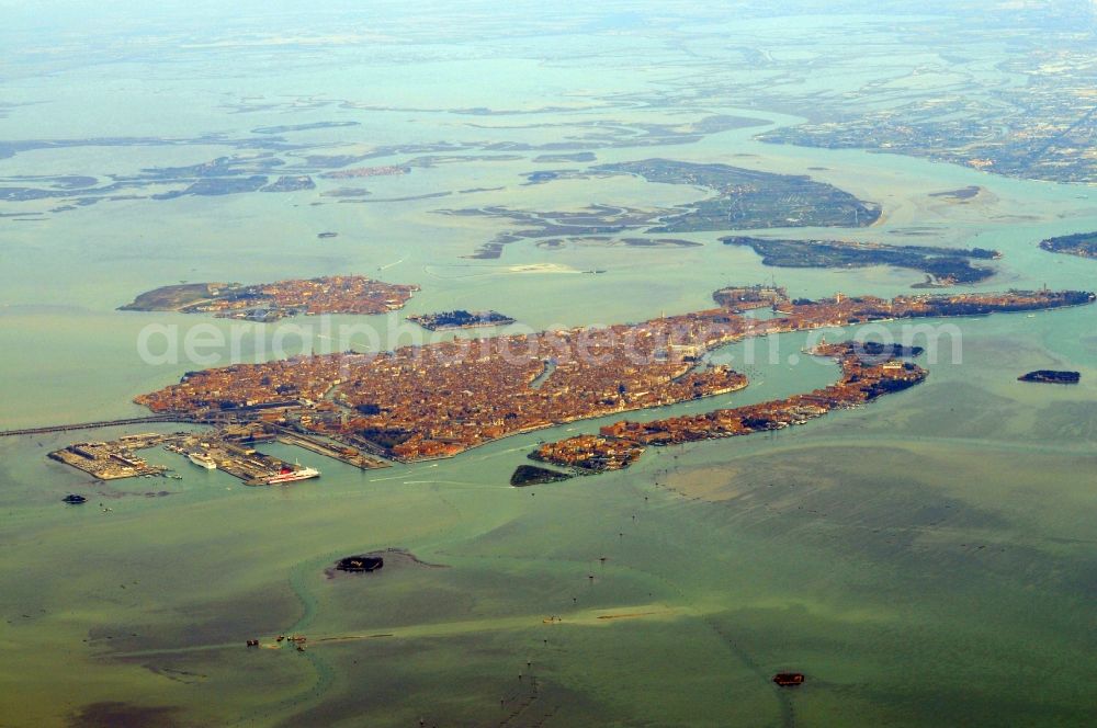 Venedig from the bird's eye view: View of theVenetian Lagoon in the homonymous province in Italy